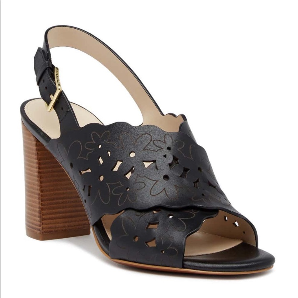 Cole Haan Black Foral leather cut sandals, size 7